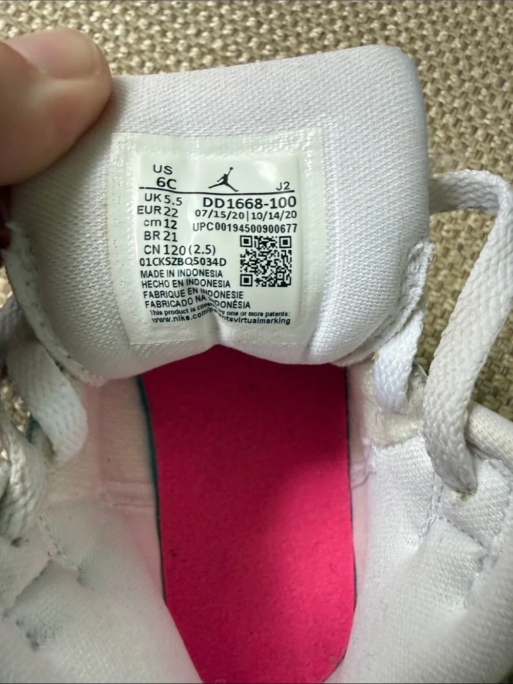 Jordan Kids White Sneakers with Pastel Pink, Mint and Yellow Accents